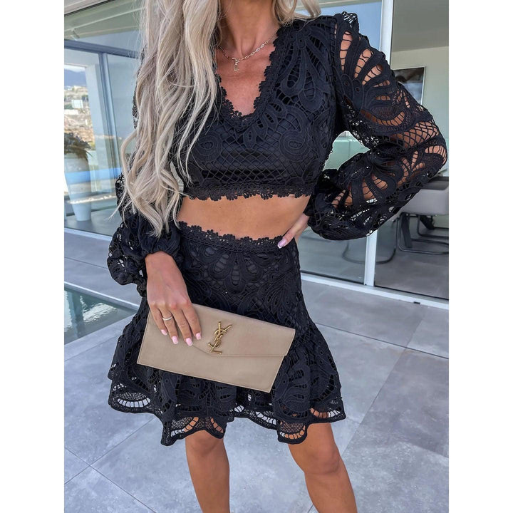 Long Sleeve Lace Suit INS Casual Lantern Sleeve - Trendha