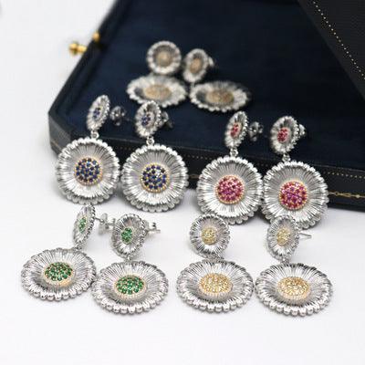 Long Small Daisy Stud Earrings Women's Two-color Earrings