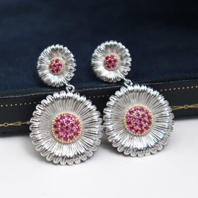 Long Small Daisy Stud Earrings Women's Two-color Earrings - Trendha