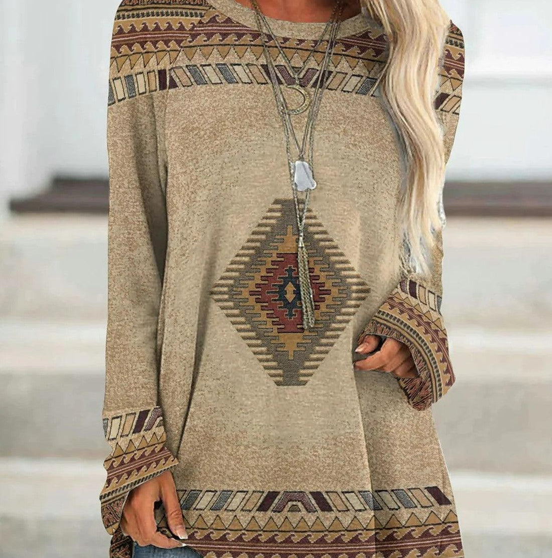 Long T-shirt Dress Retro Ethnic Style