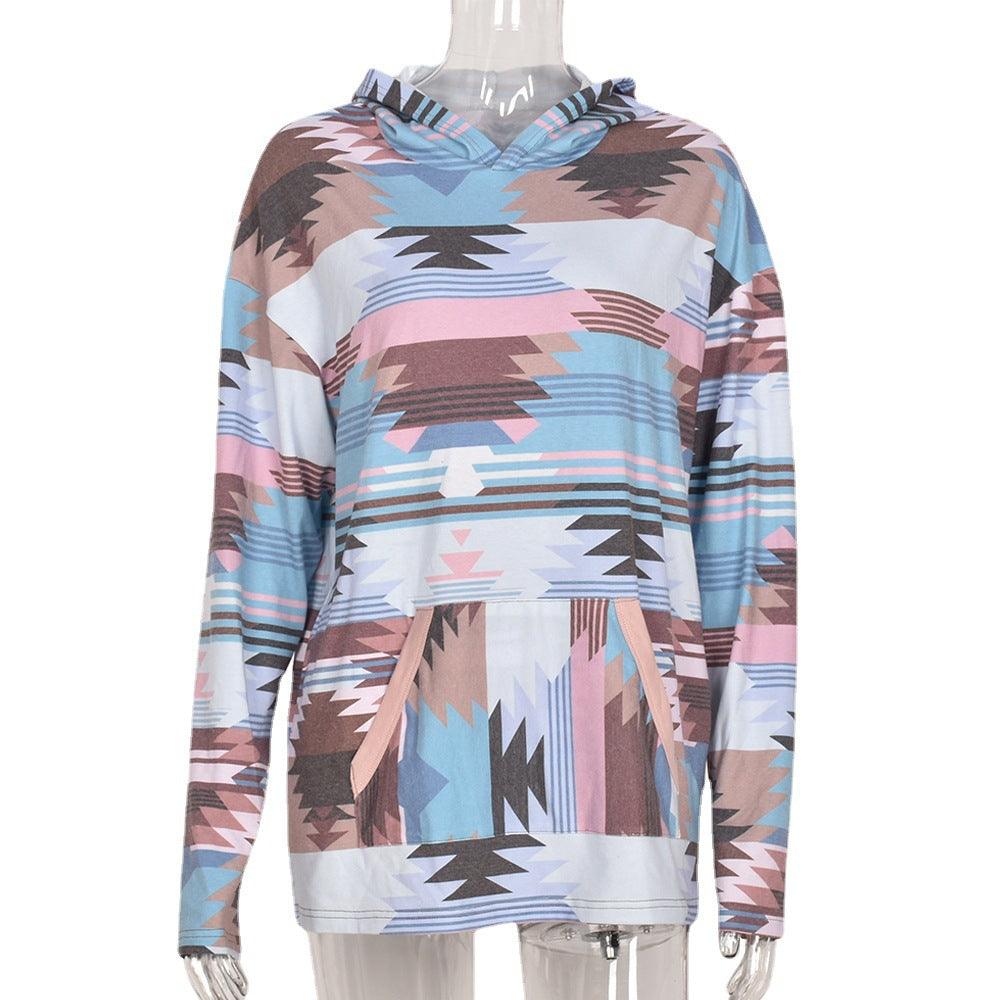 Loose Contrast Pocket Pattern V-neck Hooded Sweater In Spring - Trendha
