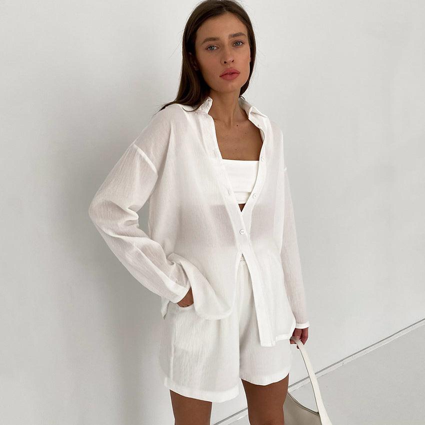 Loose Fitting White Niche Casual Set With Shorts - Trendha
