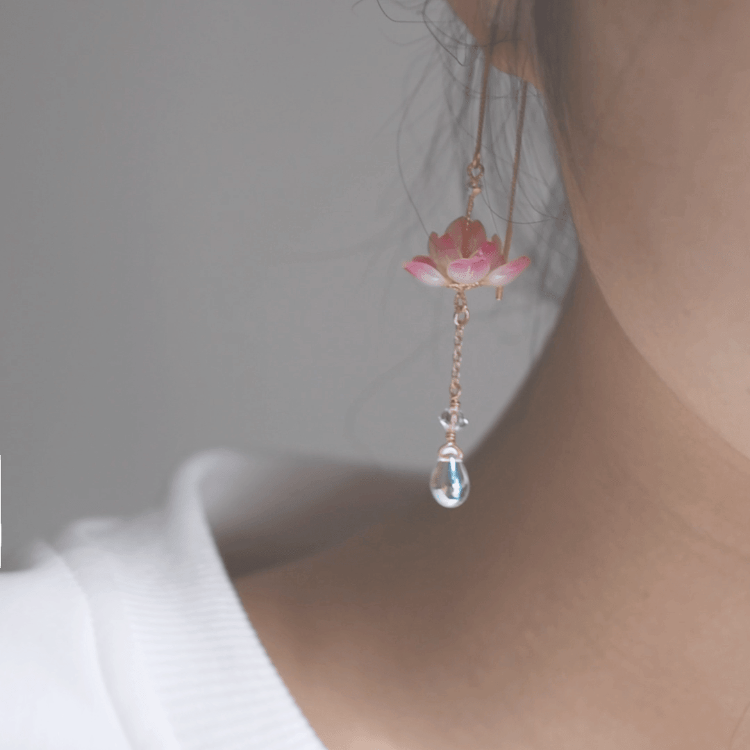 Lotus Ancient Style Guofeng Hanfu Temperament Sterling Silver Ear Line Ear Clip - Trendha