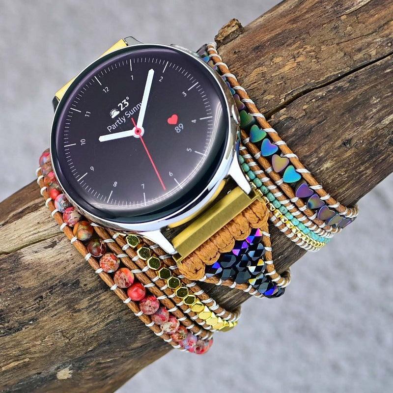 Love Black Gallstone Emperor Stone Rice Bead Woven Watch Strap - Trendha