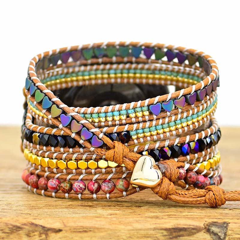 Love Black Gallstone Emperor Stone Rice Bead Woven Watch Strap - Trendha