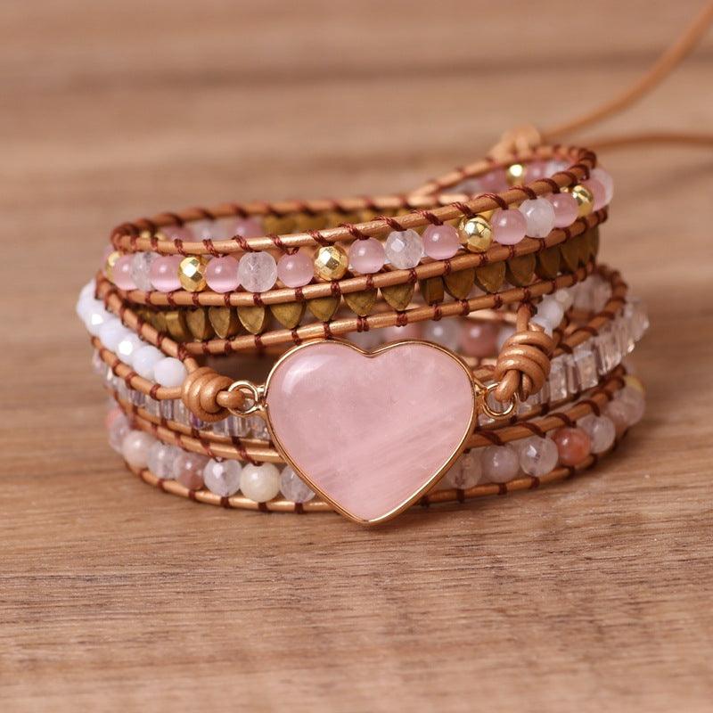 Love Pink Crystal Chip Braided Bracelets Creative Multi-layered Jewelry - Trendha