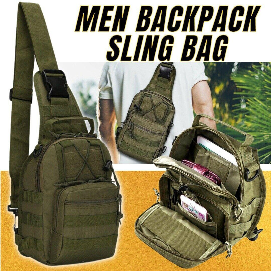 Men Backpack Molle Tactical Sling Chest Pack Shoulder Bag Outdoor Hiking Travel - Trendha