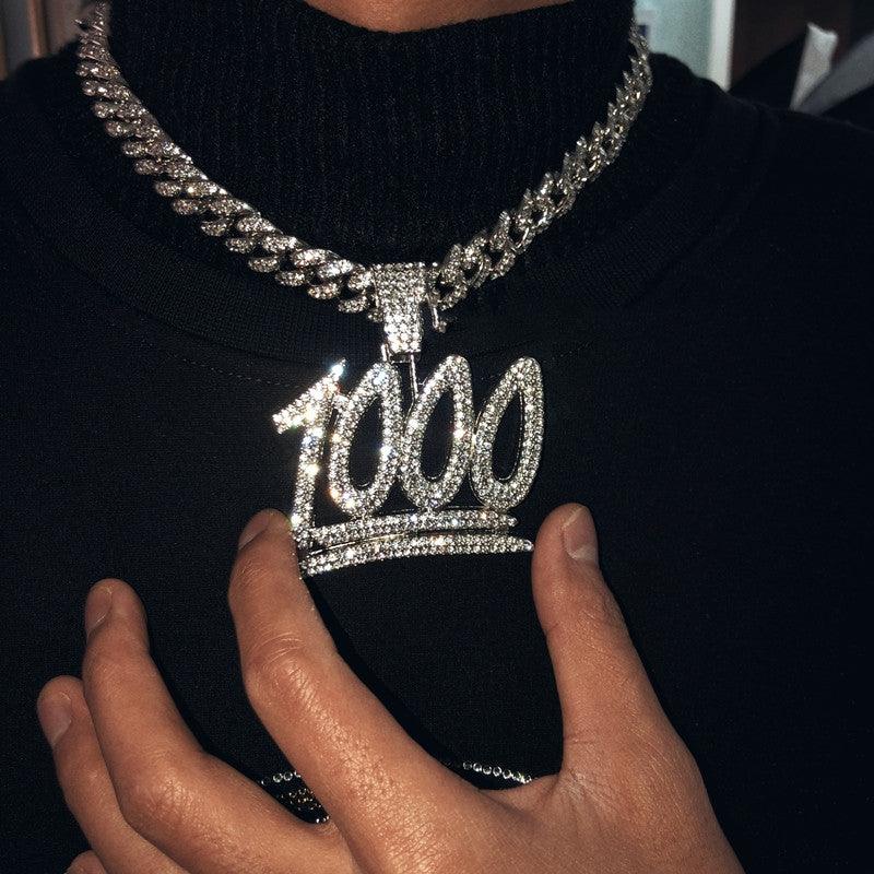 Men's And Women's Digital Diamond-encrusted 1000 Pendant Cuban Necklace - Trendha