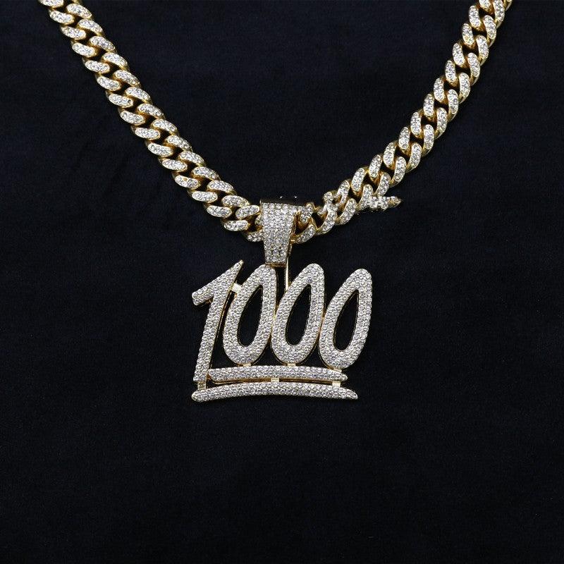 Men's And Women's Digital Diamond-encrusted 1000 Pendant Cuban Necklace - Trendha