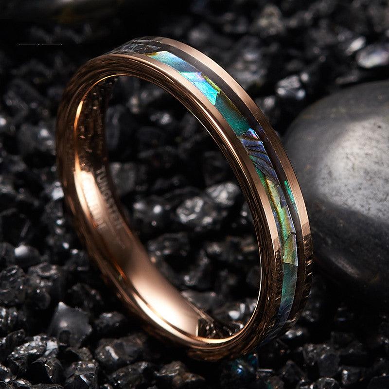 Men's And Women's Fashion Rose Gold Plated Inlaid Abalone Shell Ring