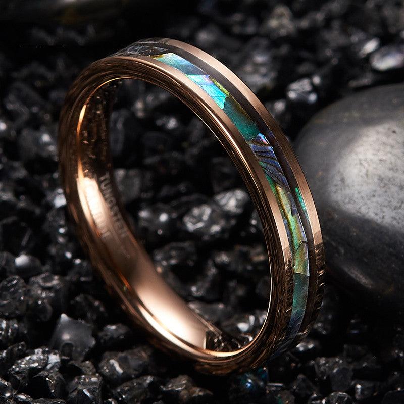 Men's And Women's Fashion Rose Gold Plated Inlaid Abalone Shell Ring - Trendha