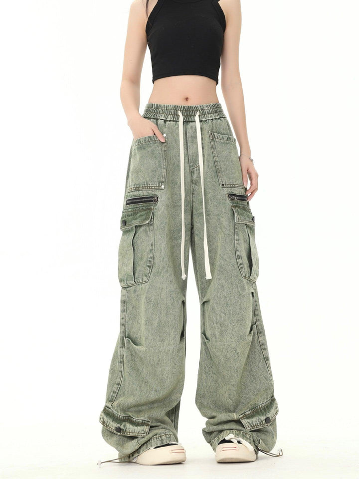 Men's And Women's Same Style American-style Distressed Heavy Industry Straight Leisure Cargo Jeans - Trendha
