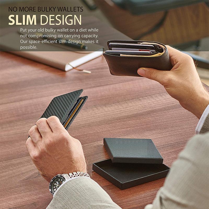 Men's Genuine Leather Carbon Fiber Wallet With Multiple Card Slots - Trendha