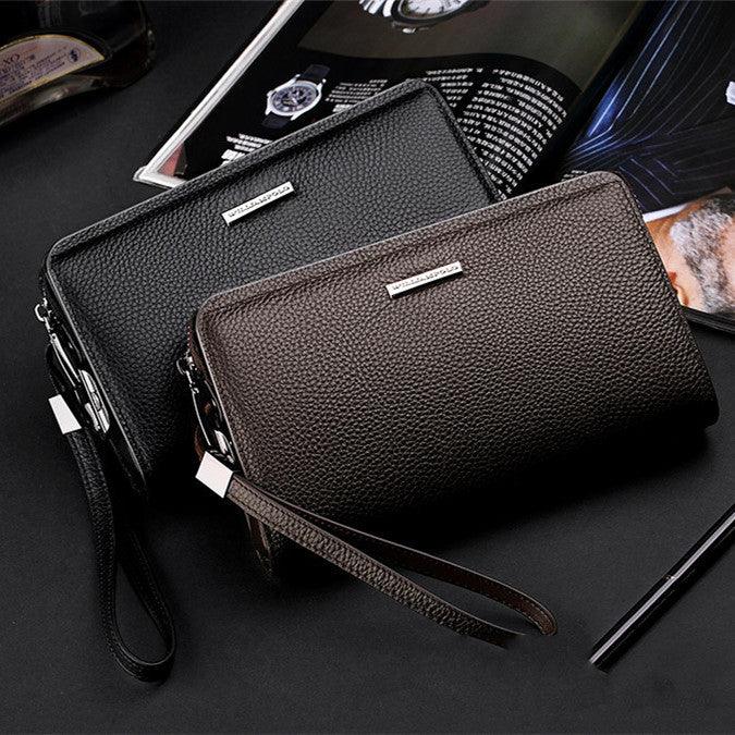 Twin-Zip Leather Clutch Wallet