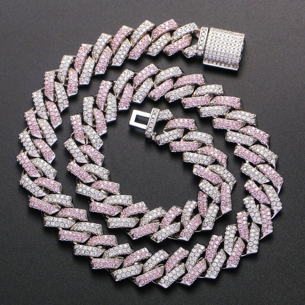 Men's Hip Hop Personality Cuban Necklace Pink Zircon - Trendha