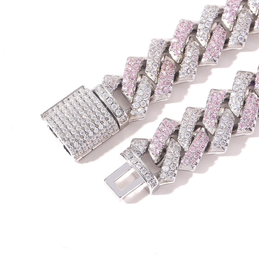Men's Hip Hop Personality Cuban Necklace Pink Zircon - Trendha