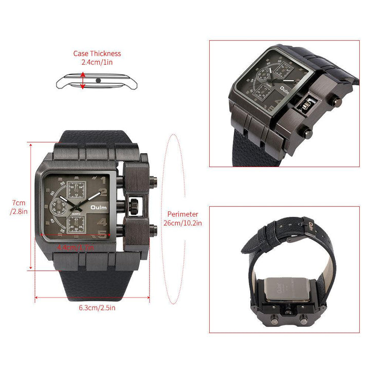Men's Large Dial Quartz Watch Plus Bracelet Set - Trendha