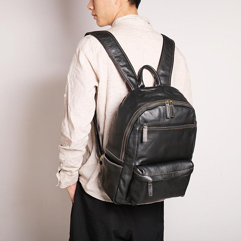 Men's Leather 14-inch Computer Backpack Outdoor Travel Bag