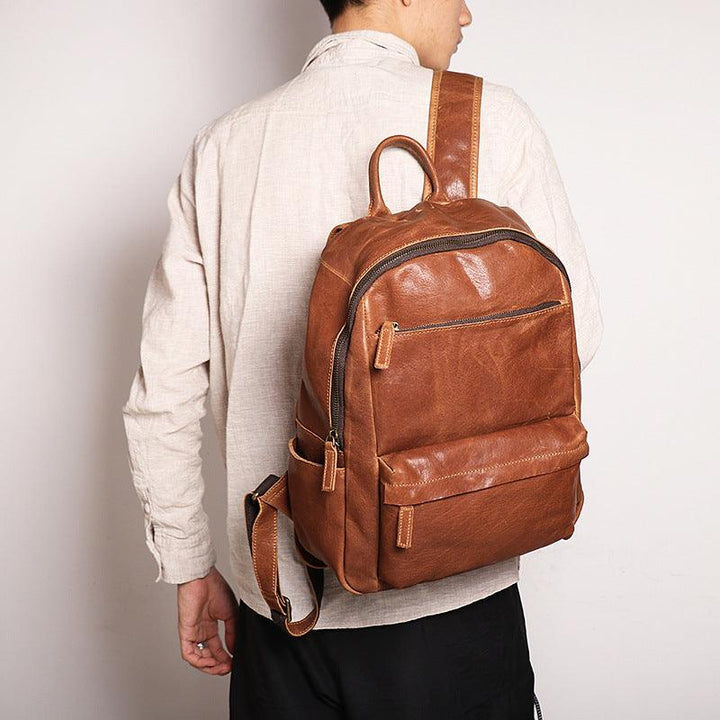 Men's Leather 14-inch Computer Backpack Outdoor Travel Bag - Trendha