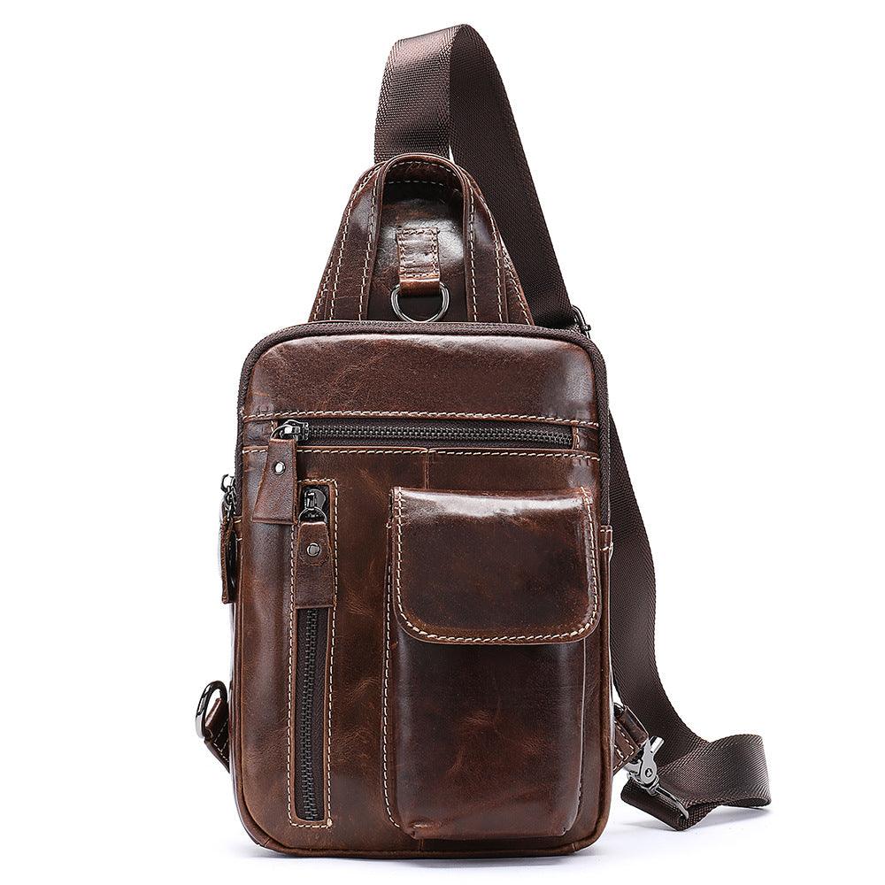 Men's Leather Chest Bag Vintage Top Layer Leather One-shoulder Crossbody Bag - Trendha