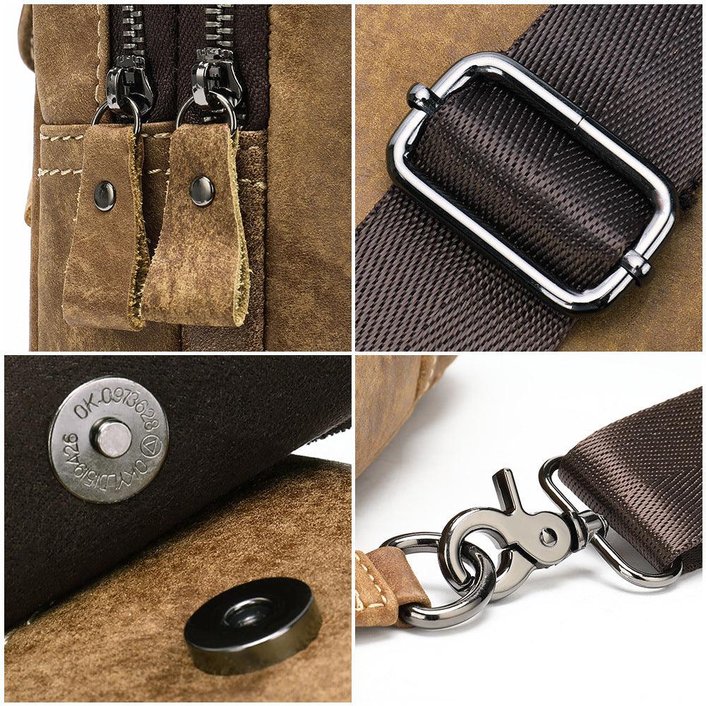 Men's Leather Chest Bag Vintage Top Layer Leather One-shoulder Crossbody Bag - Trendha