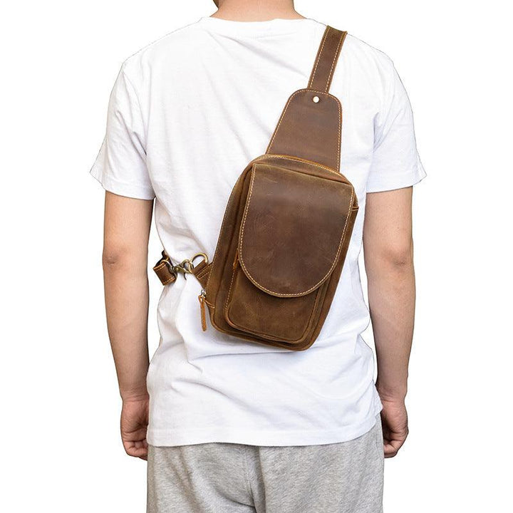 Men's Leather Chest Sports Shoulder Messenger Bag - Trendha