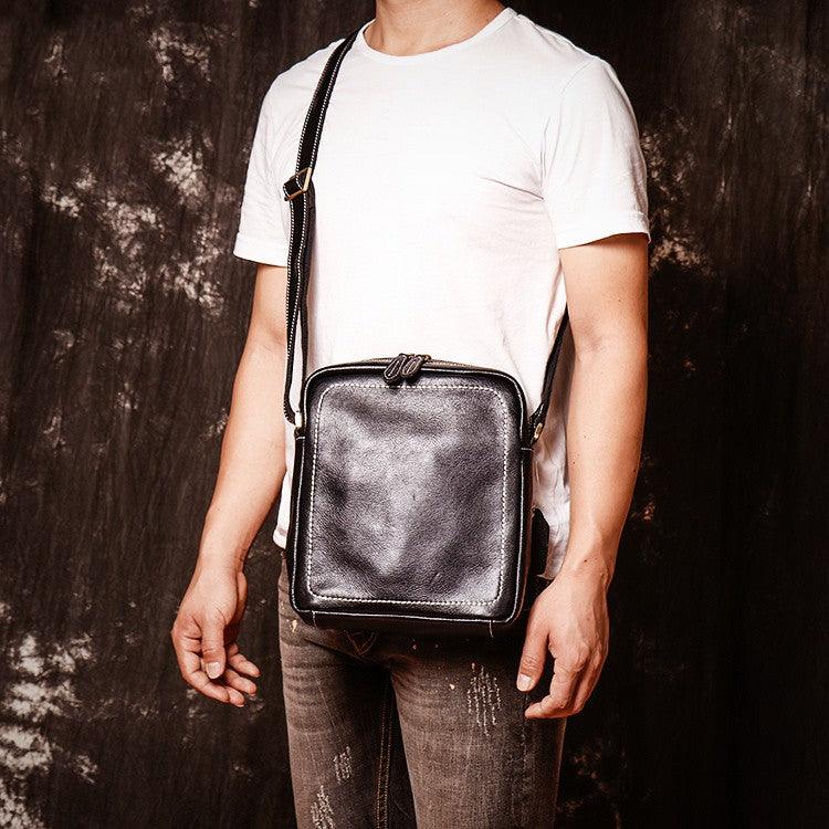 Men's Leather Handmade Single Shoulder Layer Cowhide Carrying Satchel Bag
