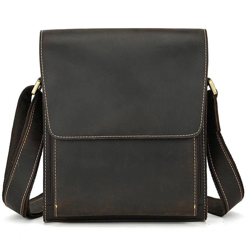 Men's Leather Top Layer Cowhide Flap Shoulder Bag - Trendha