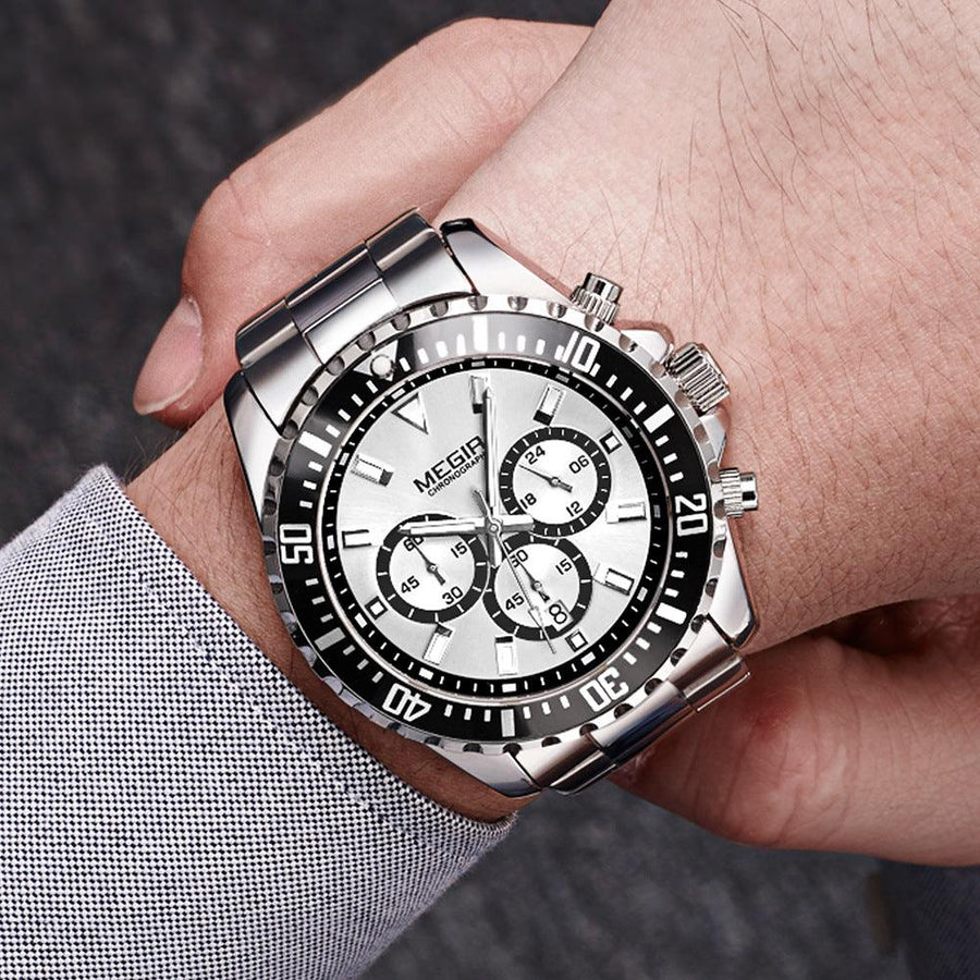 Men's Multifunctional Chronograph Solid Steel Band Watch - Trendha