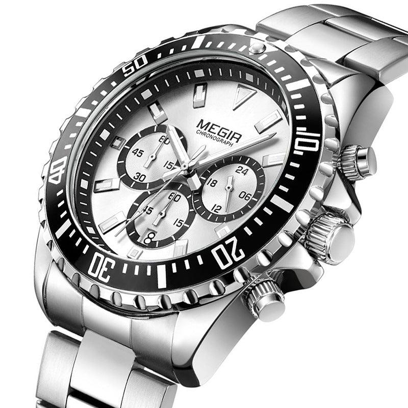 Men's Multifunctional Chronograph Solid Steel Band Watch - Trendha