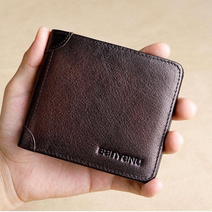 Men's Short Leather Large Capacity Leather Horizontal Wallet - Trendha