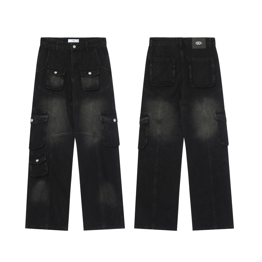 Men's Solid Color Multi-pocket Cargo Jeans - Trendha