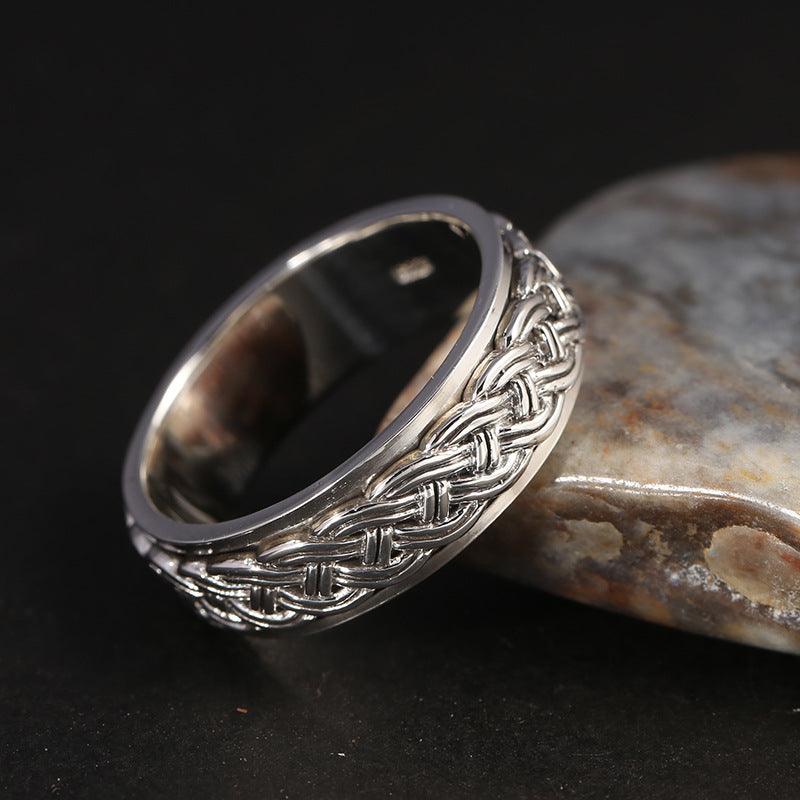 Men's Silver Rotary Ring with Braided-Style Band