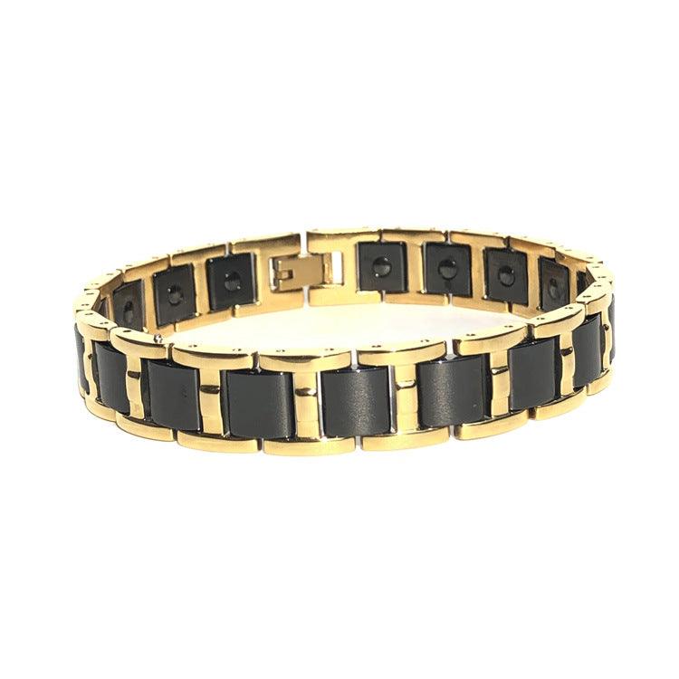 Men's Titanium Steel Magnet Bracelet Splendid Trendy Hexagonal Magnet Inlaid Four-in-one Element Energy Bracelet - Trendha