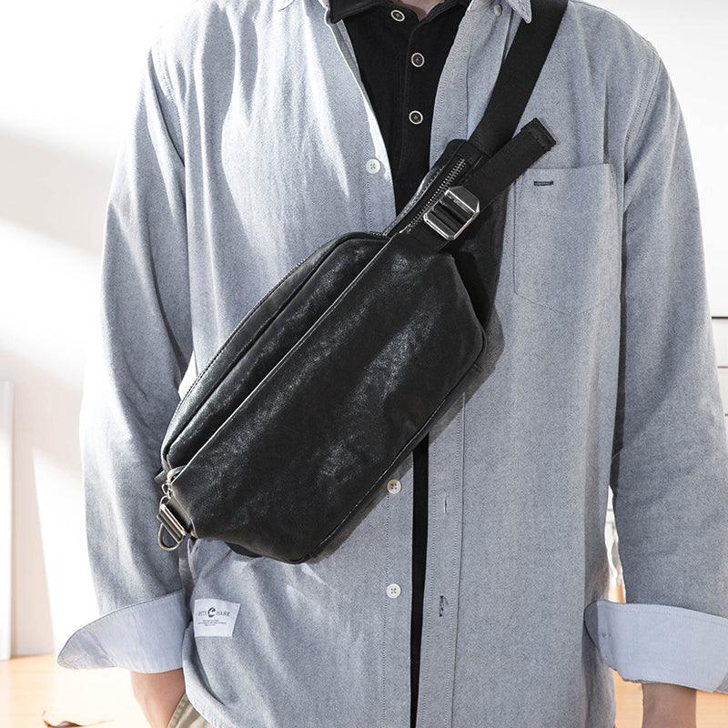 Men's Trendy Top Layer Cowhide Genuine Leather Chest Bag - Trendha