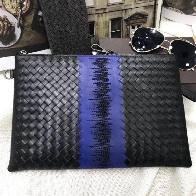 Men's Versatile Waxing Calf Skin Handmade Woven Men's Bag Trendy Fashion Clutch - Trendha