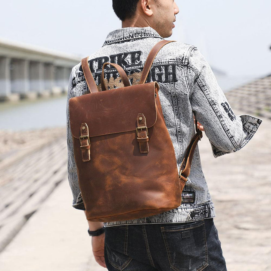 Men's Vintage Top Layer Cowhide Backpack - Trendha