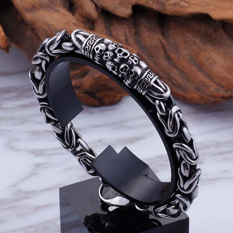 Mens Cool Gothic Style Skeleton Punk Metal Braided Chain Bracelet - Trendha