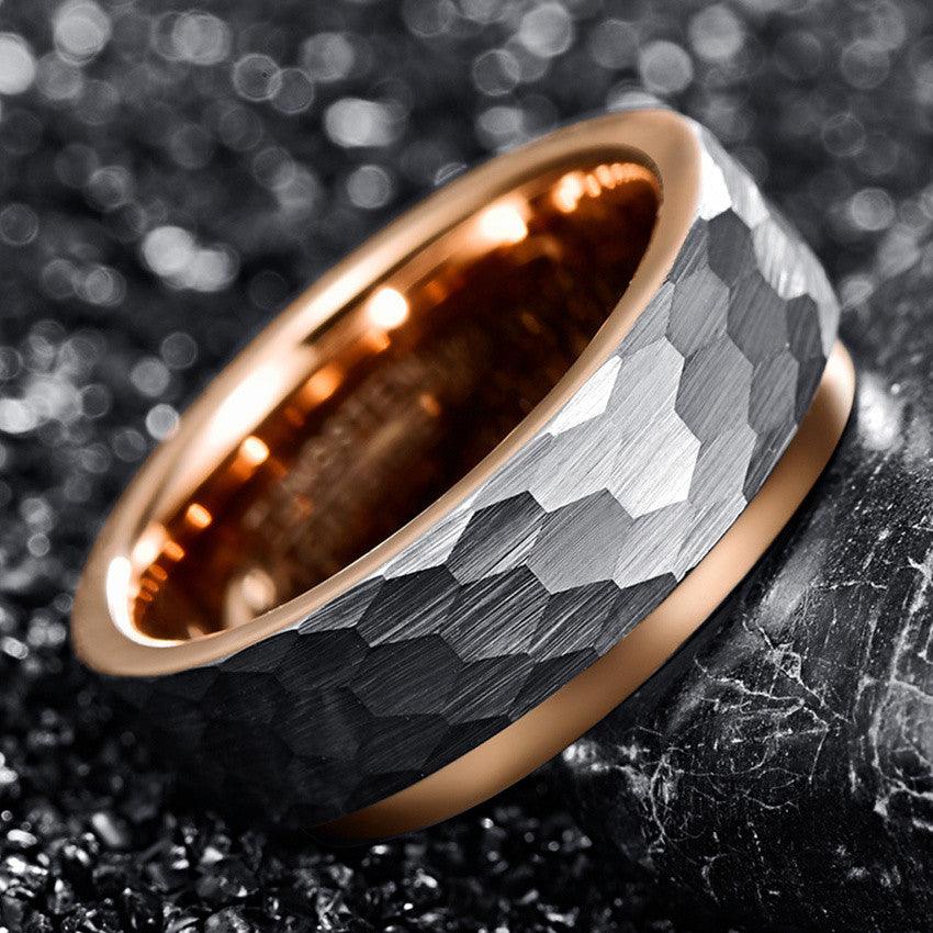 Mens Fashion Rose Gold Plated Tungsten Steel Ring - Trendha
