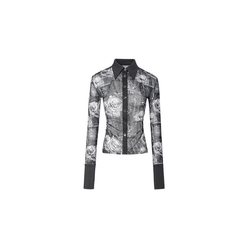 Mid-length Printed Mesh Pleated Waist Shirt - Trendha