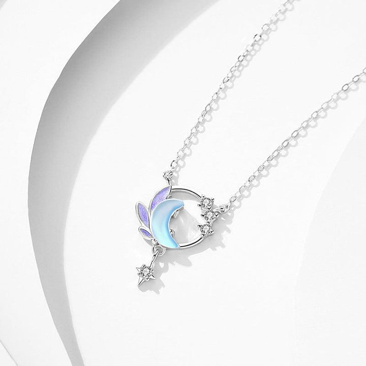 Moon Star Necklace Sterling Silver Small Artistic Cold Enamel Friend Gift - Trendha