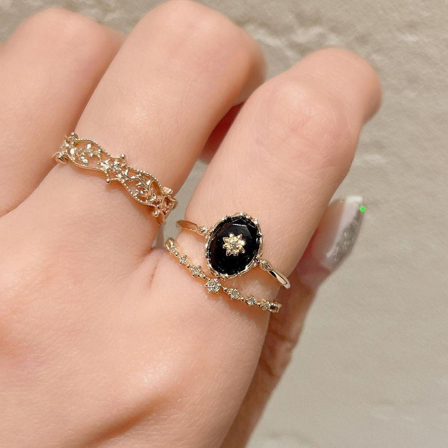 Natural Black Agate Flower Cut Ring - Trendha