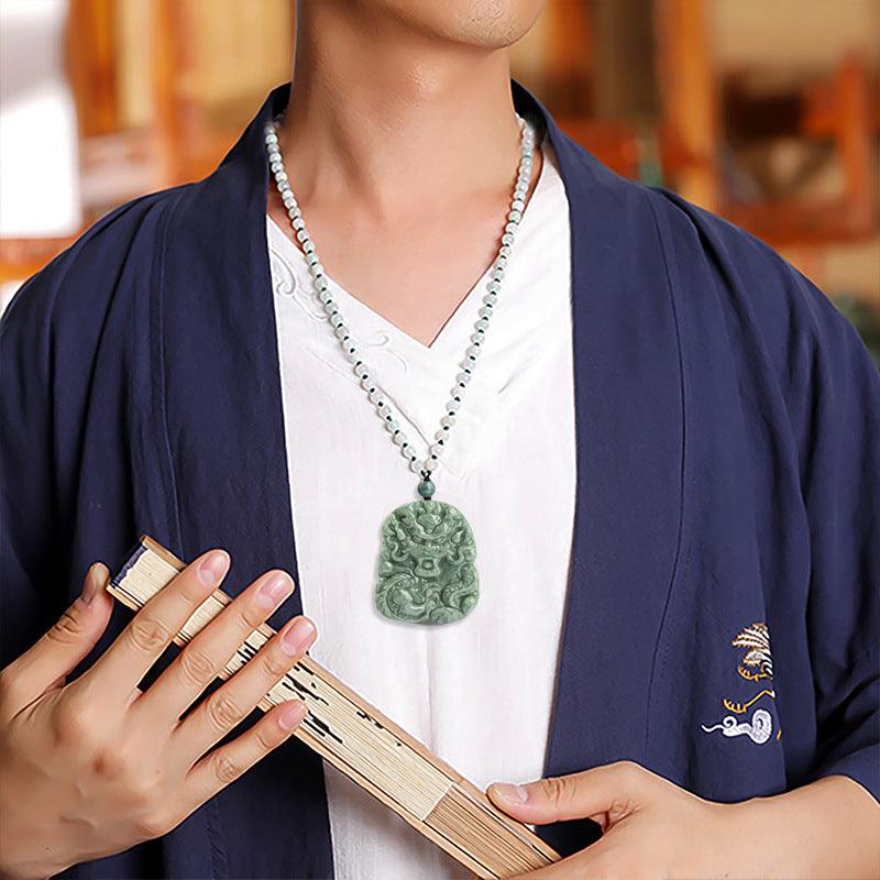 Natural Emerald Domineering Dragon Pendant Necklace - Trendha