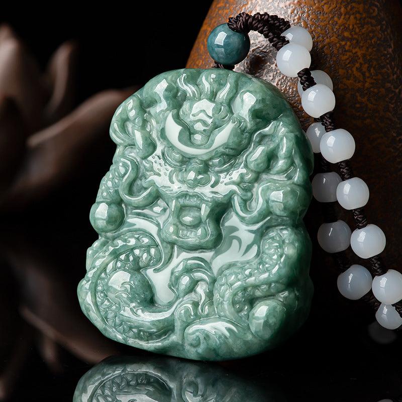 Natural Emerald Domineering Dragon Pendant Necklace - Trendha