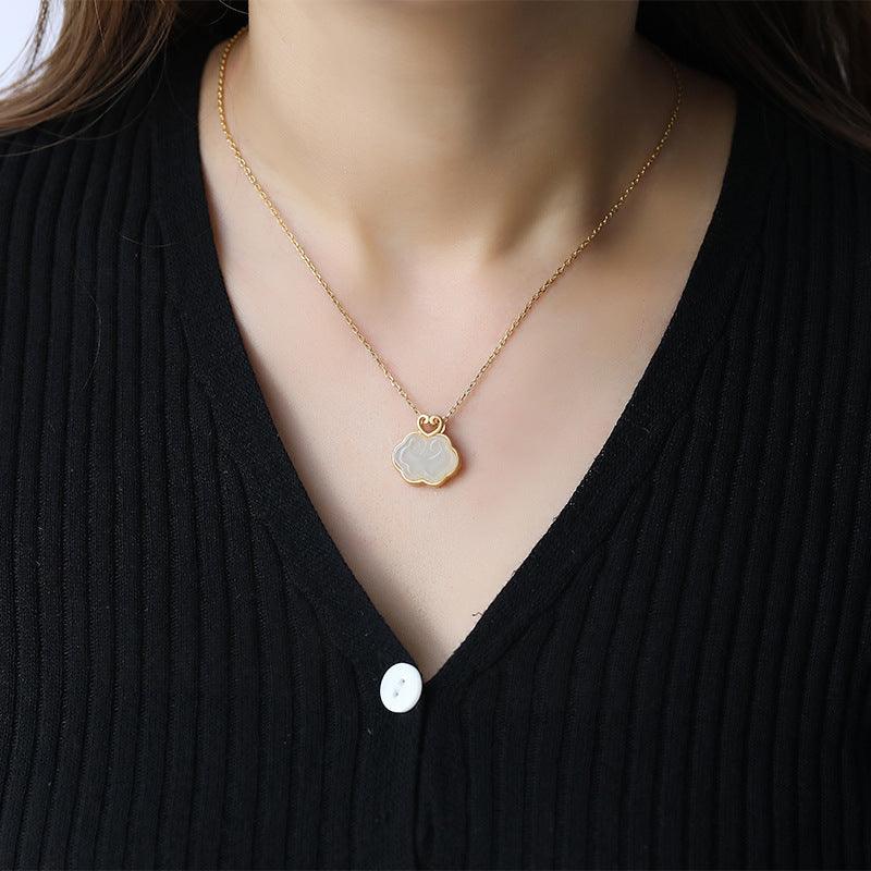 Natural Hetian White Jade Blue Jade Ruyi Retro Pendant - Trendha