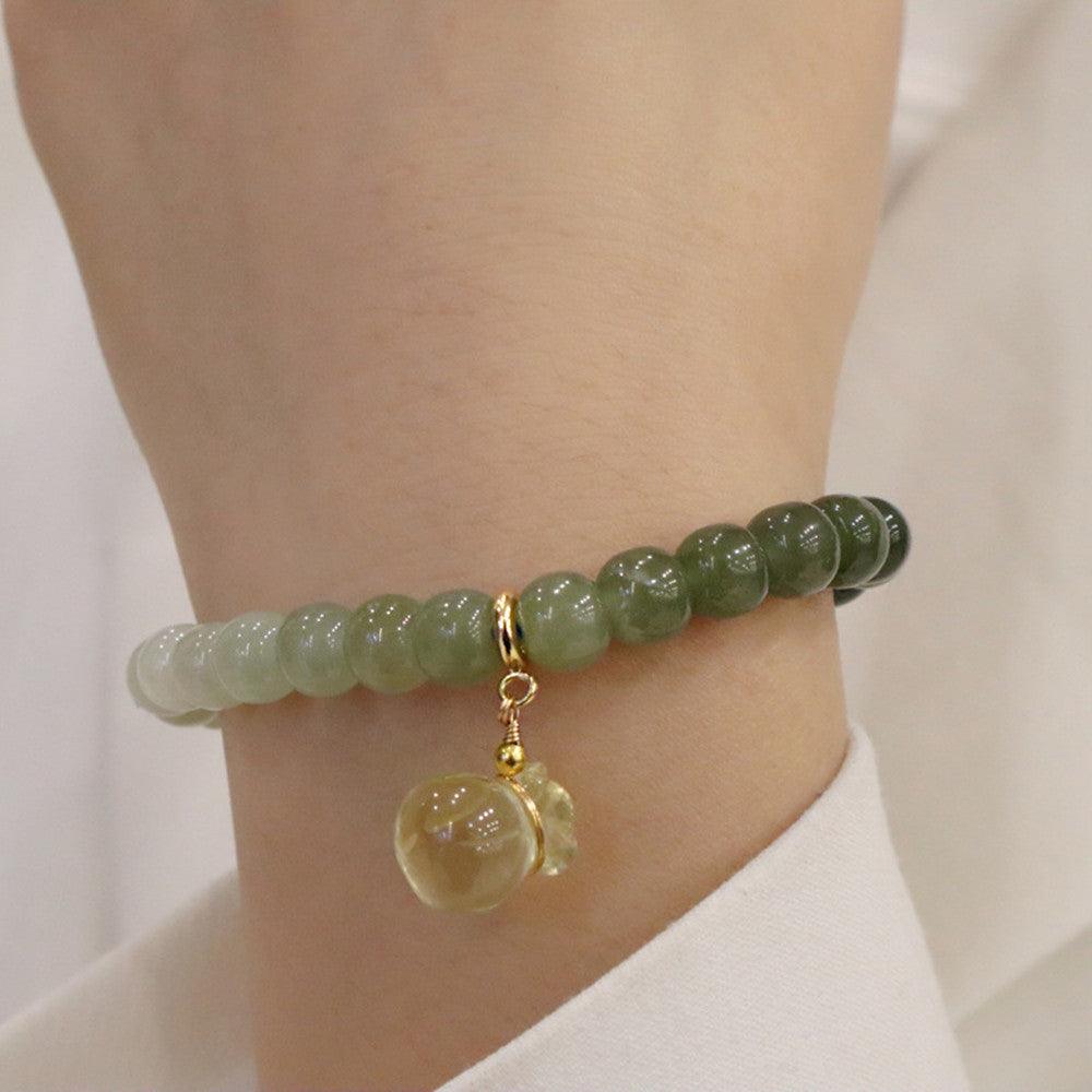 Natural Hotan Qingshui Gradual Change Jade Barrel Bead Bracelet