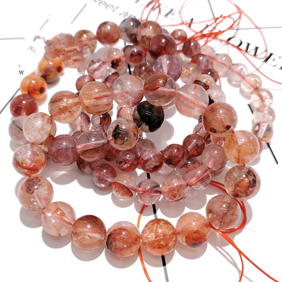 Red-Inclusion Round-Bead Bracelet