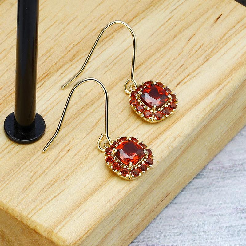 Red-Detail Silver Hook Drop Earrings