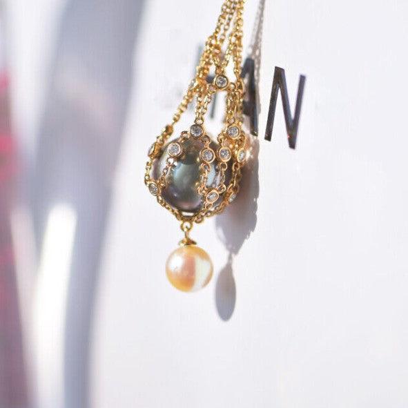 Net Pocket Can Be Opened Inlaid Gem Female Shell Beads Necklace 18K Gold - Trendha