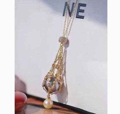 Net Pocket Can Be Opened Inlaid Gem Female Shell Beads Necklace 18K Gold - Trendha